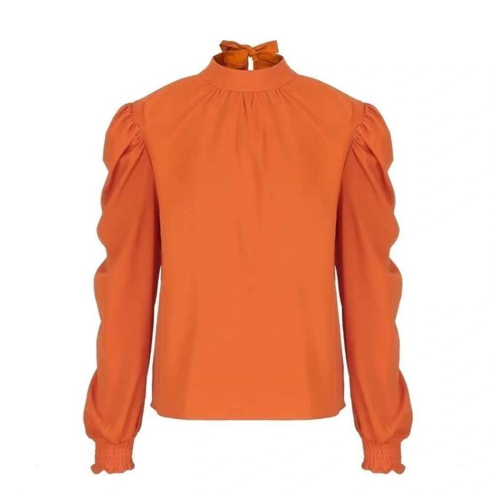Beautiful puff sleeve orange tie blouse - Picture 3 of 6
